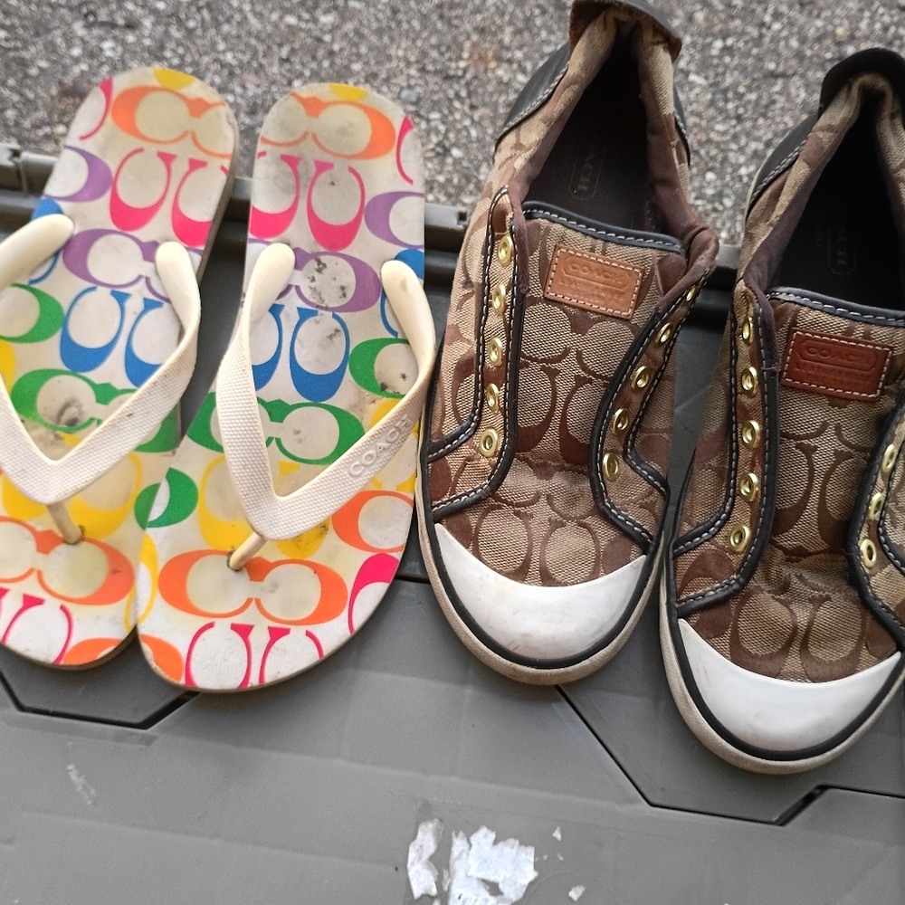 Coach Kids Multicolor Flip Flops and Brown Slip-On Shoes
